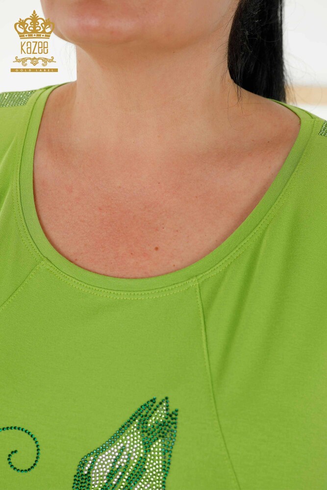 Bluză de damă cu ridicata cu modele florale verde fistic - 79121 | KAZEE - 4