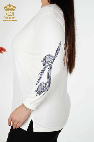 Bluză de damă cu ridicata cu modele florale Ecru - 77908 | KAZEE - Thumbnail