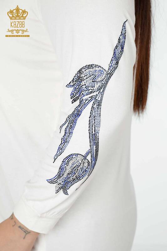 Bluză de damă cu ridicata cu modele florale Ecru - 77908 | KAZEE