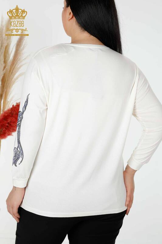 Bluză de damă cu ridicata cu modele florale Ecru - 77908 | KAZEE