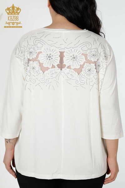 Bluză de damă cu ridicata cu modele florale Ecru - 77990 | KAZEE - Thumbnail