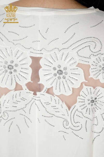 Bluză de damă cu ridicata cu modele florale Ecru - 77990 | KAZEE - Thumbnail