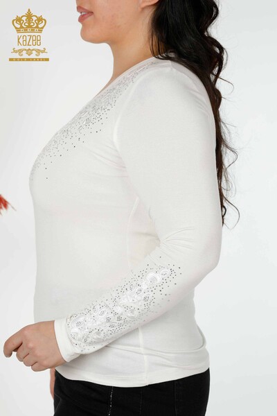 Bluză de damă cu ridicata cu modele florale Ecru - 79010 | KAZEE - Thumbnail