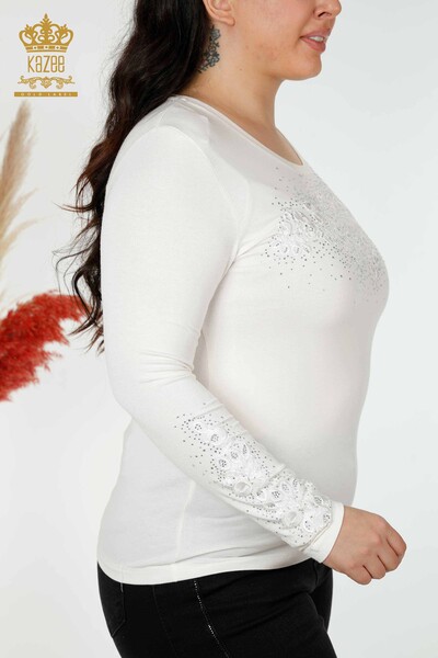 Bluză de damă cu ridicata cu modele florale Ecru - 79010 | KAZEE - Thumbnail