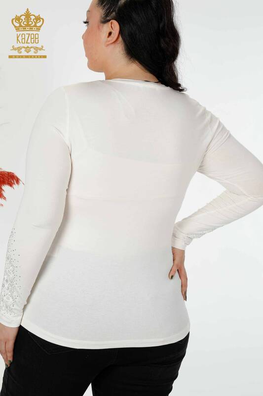 Bluză de damă cu ridicata cu modele florale Ecru - 79010 | KAZEE
