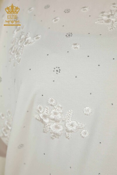 Bluză de damă cu ridicata cu modele florale Ecru - 79087 | KAZEE - Thumbnail