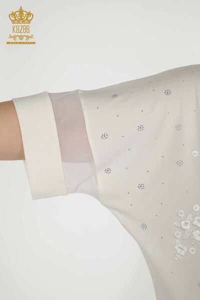 Bluză de damă cu ridicata cu modele florale Ecru - 79087 | KAZEE - Thumbnail