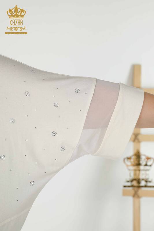 Bluză de damă cu ridicata cu modele florale Ecru - 79087 | KAZEE