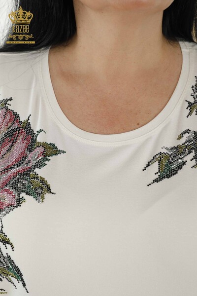 Bluză de damă cu ridicata cu modele florale Ecru - 79089 | KAZEE - Thumbnail