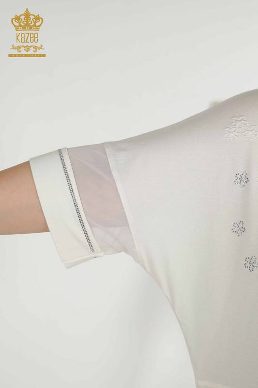 Bluză de damă cu ridicata cu modele florale Ecru - 79100 | KAZEE
