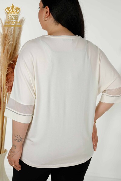 Bluză de damă cu ridicata cu modele florale Ecru - 79100 | KAZEE - Thumbnail