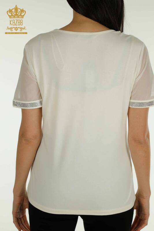 Bluză de damă cu ridicata cu modele florale Ecru - 79290 | KAZEE