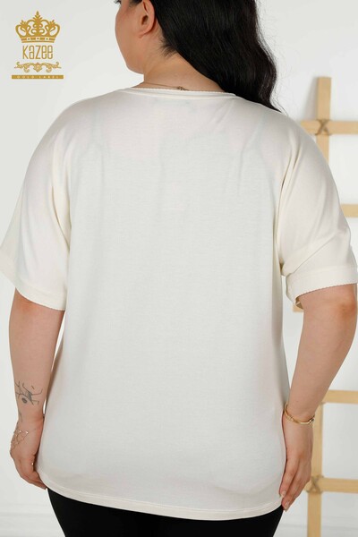 Bluză de damă cu ridicata cu modele florale Ecru - 79307 | KAZEE - Thumbnail