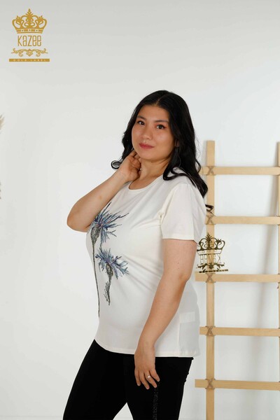 Bluză de damă cu ridicata cu modele florale Ecru - 79369 | KAZEE - Thumbnail