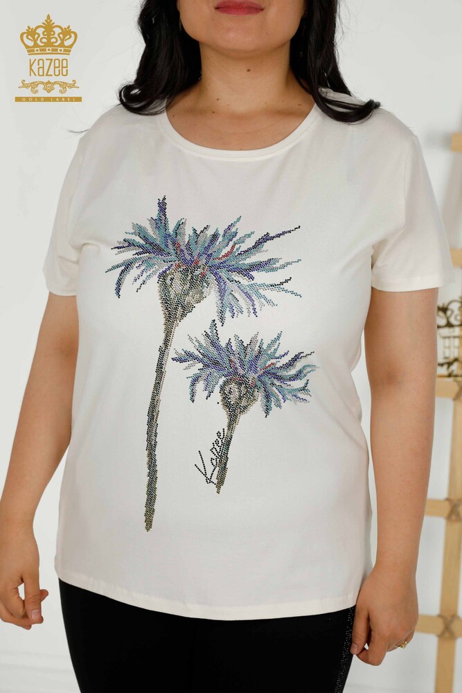 Bluză de damă cu ridicata cu modele florale Ecru - 79369 | KAZEE - 2