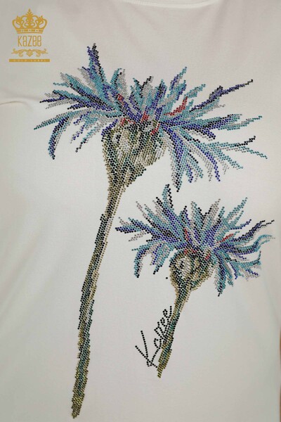 Bluză de damă cu ridicata cu modele florale Ecru - 79369 | KAZEE - Thumbnail