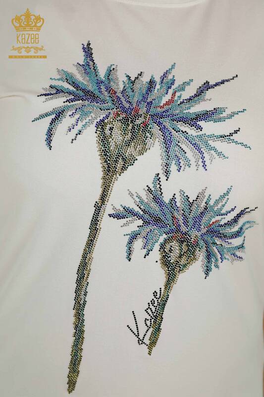Bluză de damă cu ridicata cu modele florale Ecru - 79369 | KAZEE