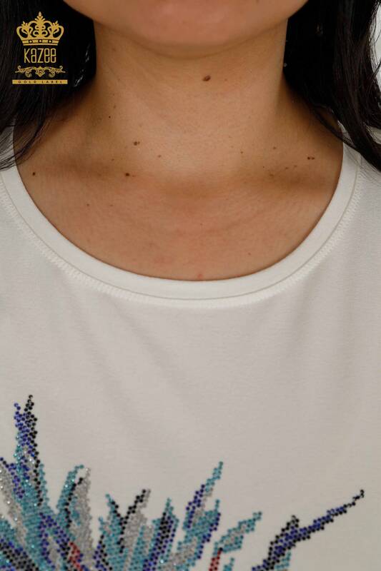 Bluză de damă cu ridicata cu modele florale Ecru - 79369 | KAZEE