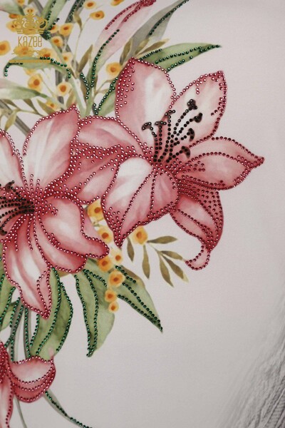 Bluză de damă cu ridicata cu modele florale Liliac - 77769 | KAZEE - Thumbnail