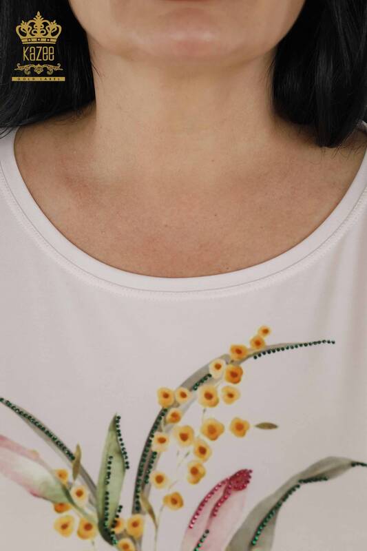Bluză de damă cu ridicata cu modele florale Liliac - 77769 | KAZEE