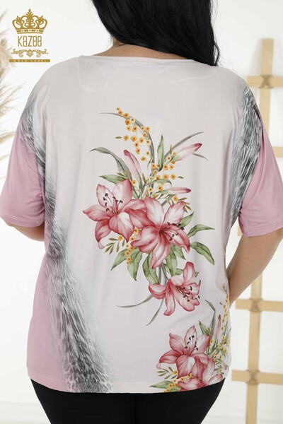 Bluză de damă cu ridicata cu modele florale Liliac - 77769 | KAZEE - Thumbnail