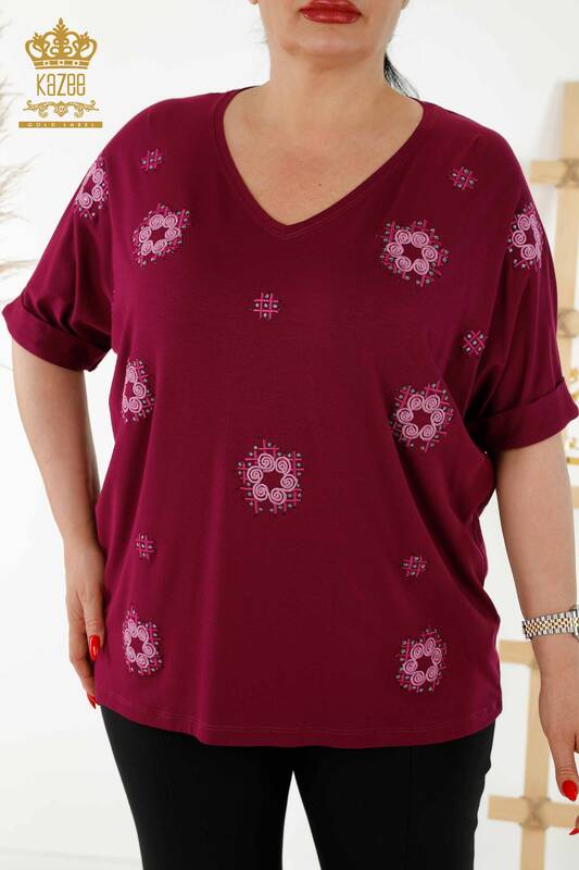 Bluză de damă cu ridicata cu modele florale Liliac - 78879 | KAZEE