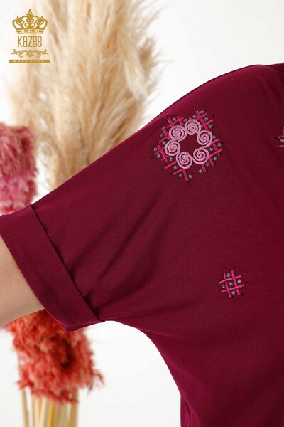 Bluză de damă cu ridicata cu modele florale Liliac - 78879 | KAZEE - Thumbnail