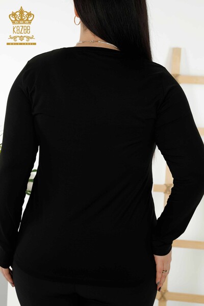 Bluză de damă cu ridicata cu model floral negru - 79045 | KAZEE - Thumbnail