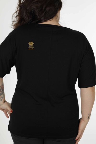Bluză de damă cu ridicata cu modele florale neagră - 79052 | KAZEE - Thumbnail