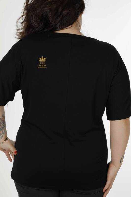 Bluză de damă cu ridicata cu modele florale neagră - 79052 | KAZEE