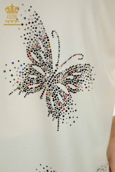 Bluză de damă cu ridicata cu model fluture Ecru - 79364 | KAZEE - Thumbnail