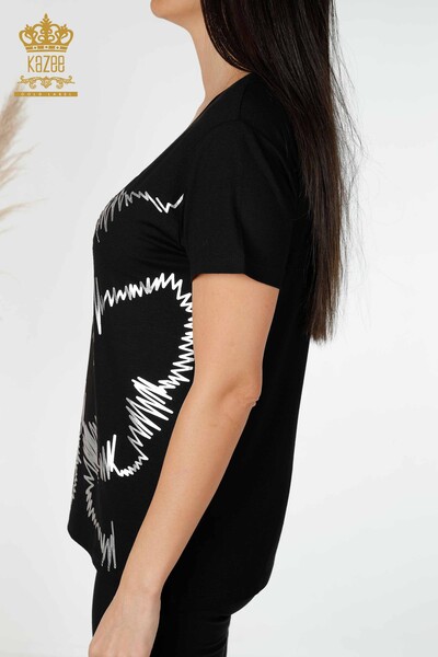 Bluză de damă cu ridicata cu model fluture negru - 78926 | KAZEE - Thumbnail