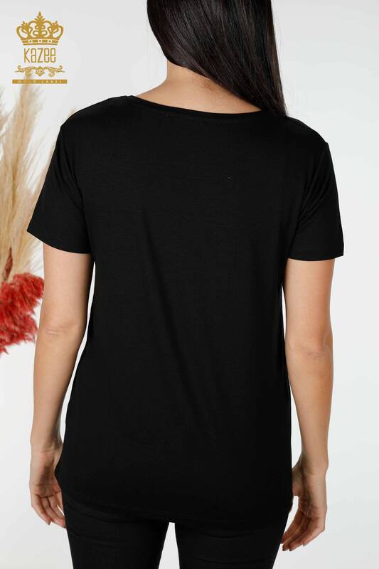Bluză de damă cu ridicata cu model fluture negru - 78926 | KAZEE