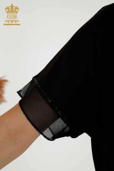Bluză de damă cu ridicata cu model Fluture Negru - 79103 | KAZEE - Thumbnail