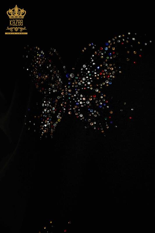 Bluză de damă cu ridicata cu model fluture negru - 79364 | KAZEE