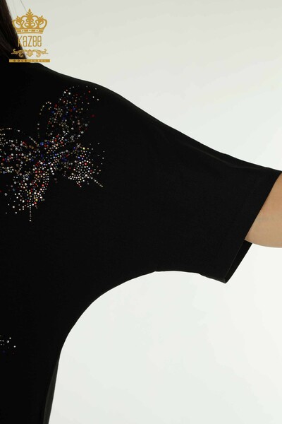 Bluză de damă cu ridicata cu model fluture negru - 79364 | KAZEE - Thumbnail