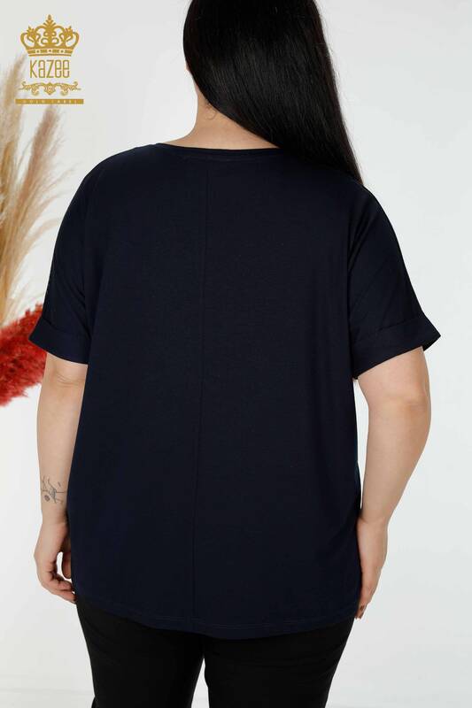 Bluză de damă cu ridicata cu model inimă bleumarin - 77711 | KAZEE