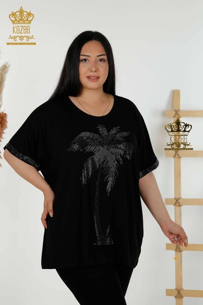 Bluză de damă cu model negru cu ridicata - 79325 | KAZEE - Thumbnail
