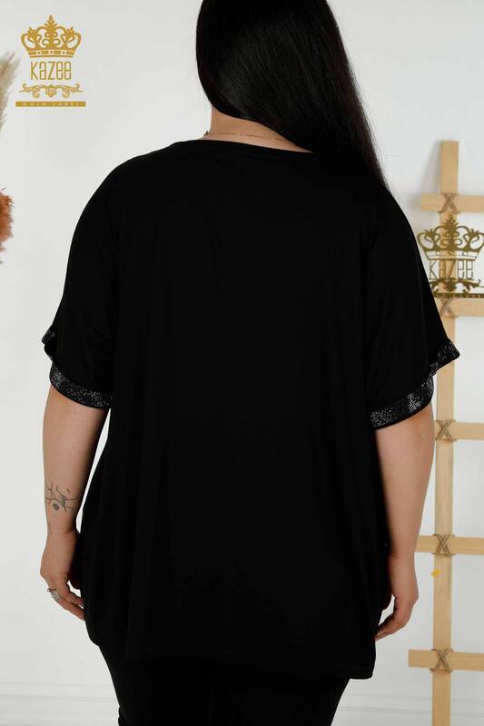 Bluză de damă cu model negru cu ridicata - 79325 | KAZEE