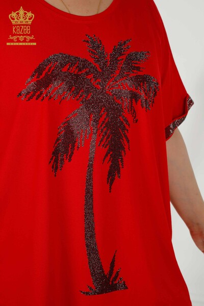 Bluză de damă en-gros cu model roșu - 79325 | KAZEE - Thumbnail