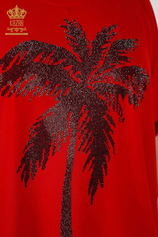 Bluză de damă en-gros cu model roșu - 79325 | KAZEE