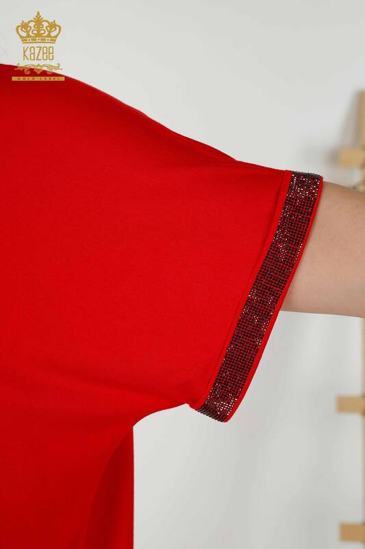 Bluză de damă en-gros cu model roșu - 79325 | KAZEE