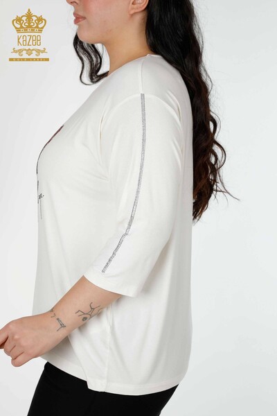 Bluză de damă cu ridicata cu model trandafir Ecru - 78951 | KAZEE - Thumbnail