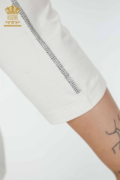 Bluză de damă cu ridicata cu model trandafir Ecru - 78951 | KAZEE - Thumbnail