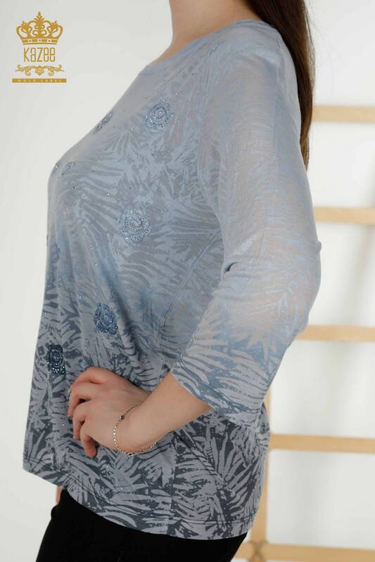 Bluză de damă cu ridicata cu model Rose Indigo - 79131 | KAZEE