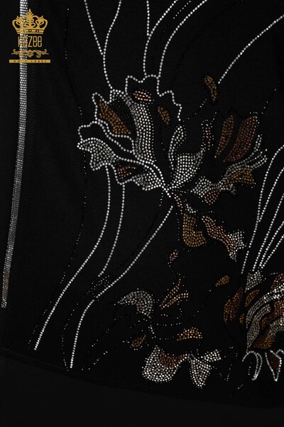 Bluză de damă cu ridicata din tul cu model negru - 79027 | KAZEE - Thumbnail