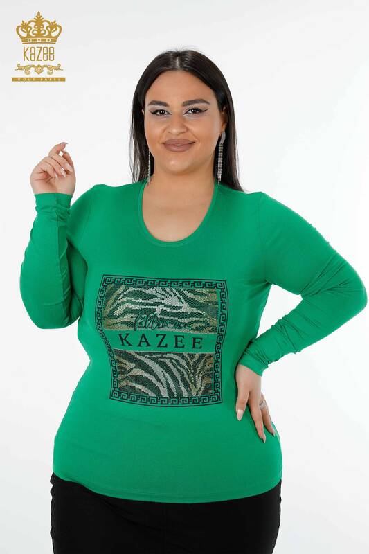 Bluză de damă cu model verde cu ridicata - 78997 | KAZEE