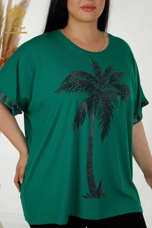 Bluză de damă cu model verde cu ridicata - 79325 | KAZEE