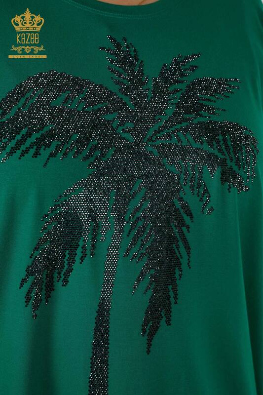 Bluză de damă cu model verde cu ridicata - 79325 | KAZEE