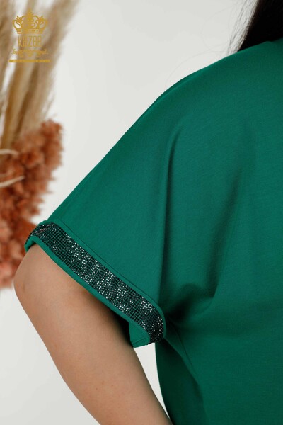 Bluză de damă cu model verde cu ridicata - 79325 | KAZEE - Thumbnail